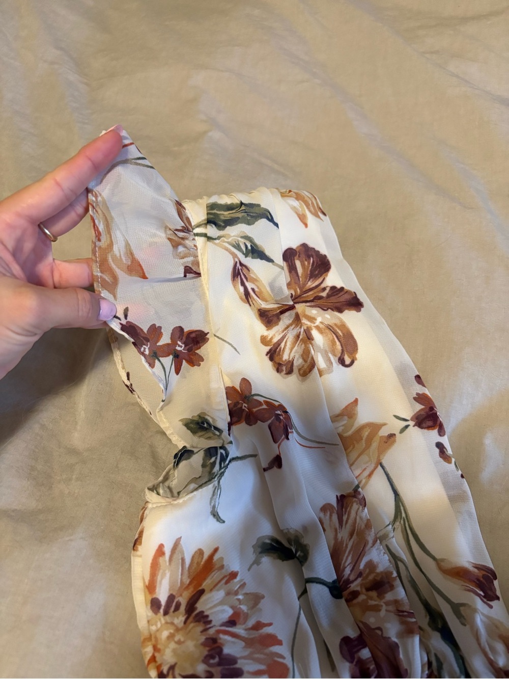 Lulu's Cream Floral Ruffle V-Neck Romper - Picture 3 of 16
